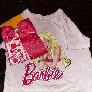 Barbie Light Pink Graphic Tee with Glitter Pink Bow